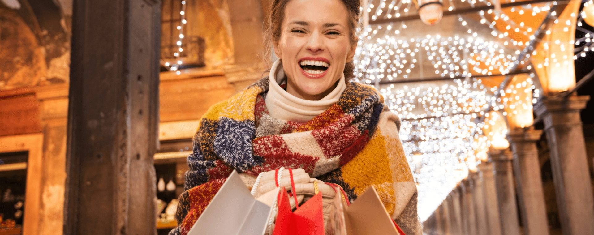 Woman shopping for the holidays, dealing with holiday stress